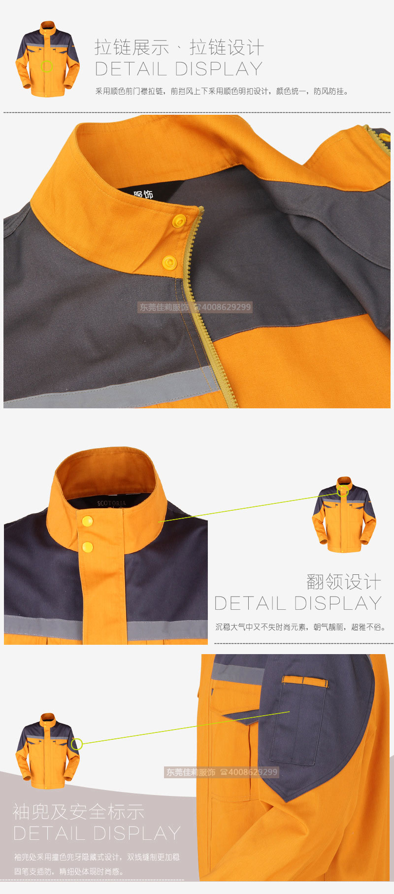 電力工服,拉鏈細節展示